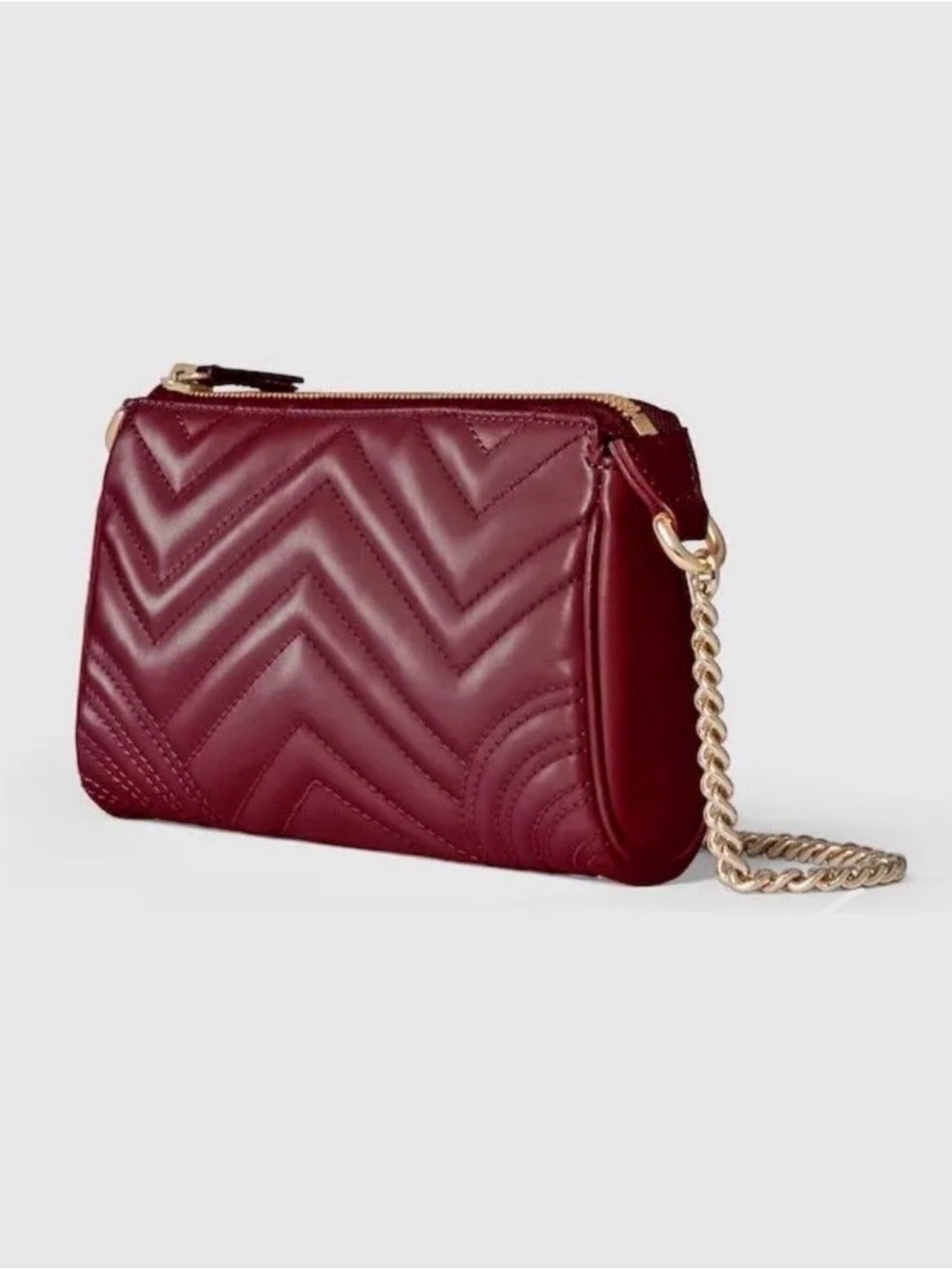 New Gucci Marmont GG leather small bag with chain, burgundy